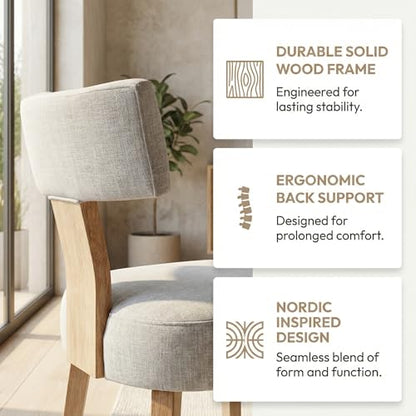 HNY Mid Century Modern Dining Chairs, Farmhouse Linen Fabric Upholstered Accent Chair Curved Backrest Kitchen Chairs Set of 2, with Hardwood Frame, Grey - color: Light Grey Curved
