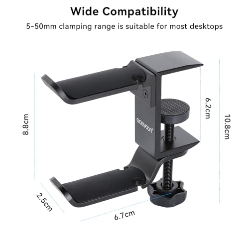 aceyoon Under Desk Headphone Hanger, 360 Degree Swivel Dual Stand, Aluminum Alloy Headset Stand for Desk,Headphone Hook for Gaming Headset,Bag, Black