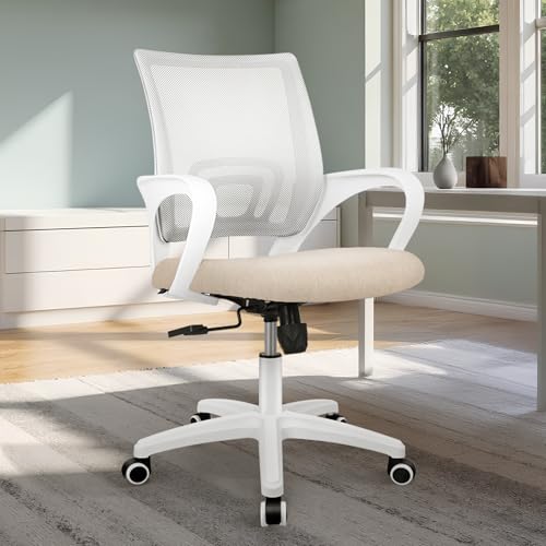ETONEX Office Chair with Ergonomic Mid Back Cushion Lumbar Support Adjustable Swivel Rolling Computer Gaming Desk Chair Comfy Mesh Seat Wheels Home Executive Use (1, Beige) - color: Beige