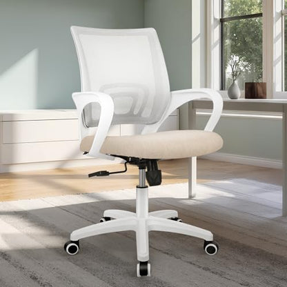 ETONEX Office Chair with Ergonomic Mid Back Cushion Lumbar Support Adjustable Swivel Rolling Computer Gaming Desk Chair Comfy Mesh Seat Wheels Home Executive Use (1, Beige) - color: Beige