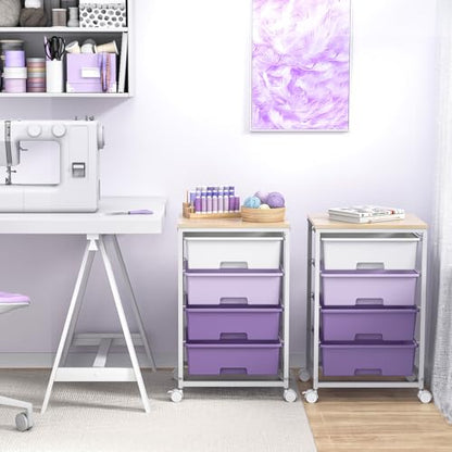 Utility Cart with 4 Drawers, Rolling Storage Cart with Drawers, Purple - color: Purple, size: 4 Drawers