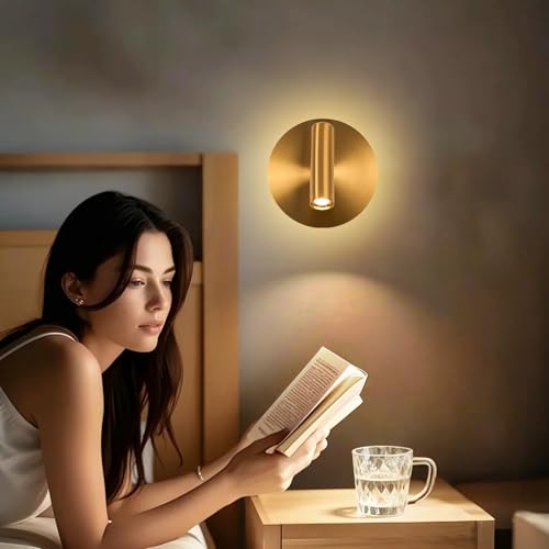 ZEROUNO Wall Mount Reading Light for Bedroom, Backlight Night Wall Lamp, Hardwired Sconce with Switch,LED Wall Lighting for Bedroom Bedside Lamps (Antique Bronze) - color: Gold