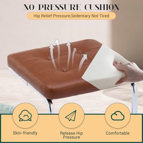 KCC Modern Dining Chairs Set of 6, Faux Leather Rattan Chair,Brown | Mid Century Kitchen Side Chairs with Metal Legs and Upholstered Seat for Dining Room,Living Room,Bedroom - color: Brown, size: Set of 6