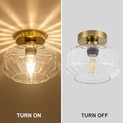 Tbaoinal Semi Flush Mount Ceiling Light with Diamond Glass Shade, 36-Faceted Panels Create Starburst Effect, 1200LM LED Bulb Included Brushed Gold Finish Ideal for Hallway Entryway Kitchen Bathroom - color: Gold Brass