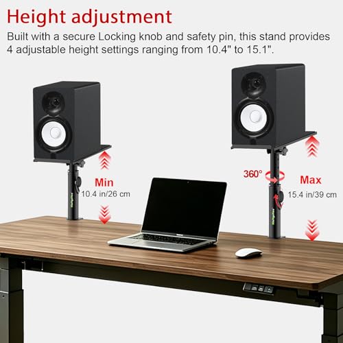 Studio Monitor Stands Tilt Clamp Desk Speaker Stand 10.4"-15.4" | Set of 2, 12° Tilt, Height Adjustable, Clamp-on Desktop, Desk Mount Speaker Riser, Home Audio - size: 12°Tilt Setting