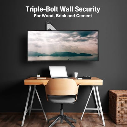 AVLT Single Monitor Arm Wall Mount for 13-32" Screens, Full Motion - Silver | Supports flat/curved/ultrawide screens up to 19.8 lbs. Smooth gas spring control, 3-bolt wall plate and cable management - color: Single