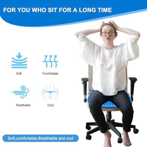 Large Gel Seat Cushion for Long Sitting With Non-Slip Cover,Soft & Breathable,Chair Cushion,Car seat Cushion,Office seat Cushion,Seat Cushion for Desk Chair,Wheelchair Cushion (Blue, Large Size) - size: Large Size