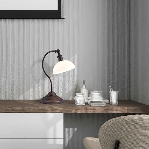 O'Bright Bankers - Cordless LED Table Lamp, Battery-Operated, Rechargeable, 3-Level Dimming, Universal USB-C Charging, 180° Swivel Head, White Jade Glass Shade, Oil Rubbed Bronze - color: Oil Rubbed Bronze-White Glass