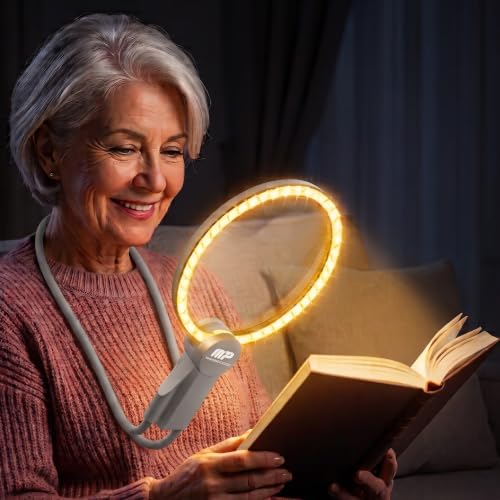 MAGNIPROS Hands-Free Magnifying Glass with Light for Seniors, 5X/10X Rechargeable GooseNeck Magnifier, 3 Color Light Modes, LCD Display, Reading, Sewing, Crafts