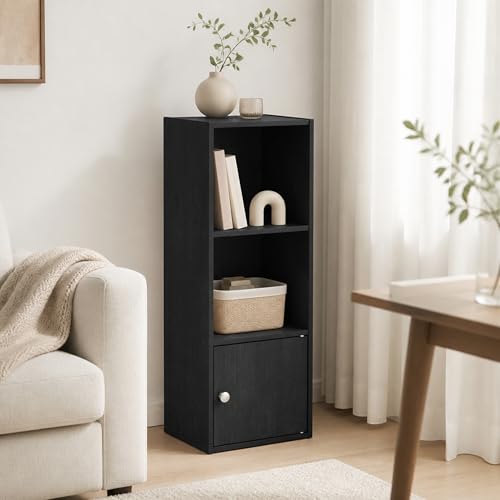 3-Tier Bookcase with Closed Storage, Cube Bookshelf, Book Shelf, 9.3 x 12 x 31.5, for Living Room, Home Office, Bedroom, Blackwood - color: Blackwood, size: 3 Tier