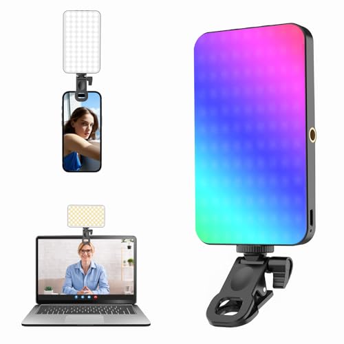 5000 mAh Portable Selfie Light for iPhone: RGB Rechargeable Phone Fill Lights, Ring Light for Camera Picture, Makeup Photo, Video Conferences, Laptop Use, Zoom Meetings, TikTok, Vlog Photography - color: Colorful