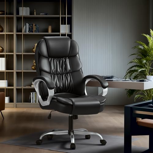 Homall Office Chair High Back Computer Desk Chair, PU Leather Adjustable Height Modern Executive Swivel Task Chair with Padded Armrests and Lumbar Support (Black) - color: Black