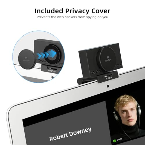 MOSISO 4K Webcam for PC & Laptop with Microphone and Webcam Cover, Auto Light Correction, USB Plug and Play for Live Streaming Video Call Conference Online Lessons Game, Black