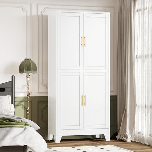 winiowa 75" Tall Kitchen Pantry Cabinet, Metal Storage Cabinet with Doors and Adjustable Shelves, White Freestanding Pantry Cabinet for Kitchen, Dining Room, Living Room, Laundry Room, Bathroom - color: 4d-white, size: 15.75"D x 31.5"W x 75.2"H