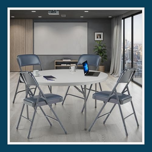OEF Furnishings OEF1204 Vinyl Cushioned Folding Chairs with Steel Frame, Blue, 4-Pack - color: Blue