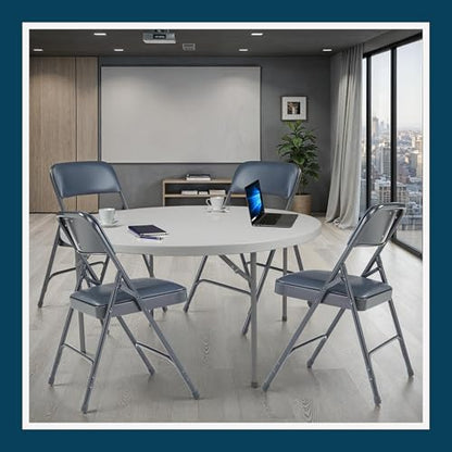 OEF Furnishings OEF1204 Vinyl Cushioned Folding Chairs with Steel Frame, Blue, 4-Pack - color: Blue