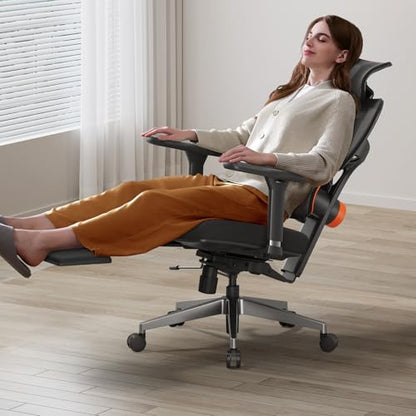 Newtral Mesh Ergonomic Office Chair, Auto-Following Adaptive Lumbar Support, 4D Soft Armrest & 2D Rotatable Headrest, 96°-136°Lockable Recline Swivel Desk Chair, Home Office Gaming ChairGaming Chair - color: Black, size: with Footrest