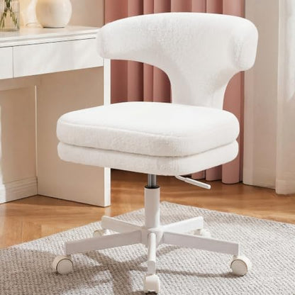 GTPLAYER Swivel Office Desk Chair with Wheels, Adjustable Height Vanity Chair with Back Support, Comfy Rolling Stool for Home Office, Bedroom & Makeup Vanity, Sweet Gift for Girls and Women - color: Snow White