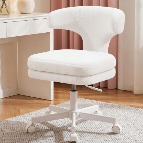 GTPLAYER Swivel Office Desk Chair with Wheels, Adjustable Height Vanity Chair with Back Support, Comfy Rolling Stool for Home Office, Bedroom & Makeup Vanity, Sweet Gift for Girls and Women - color: Snow White