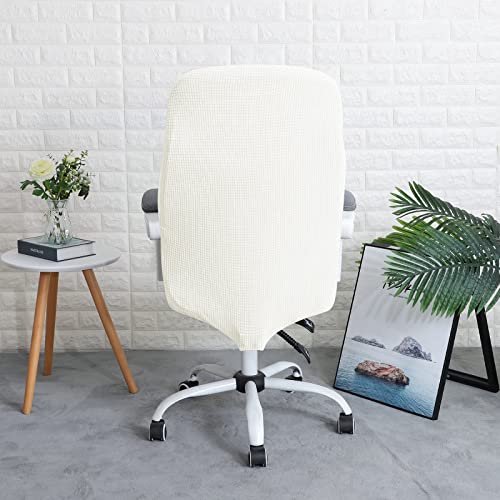 FORCHEER Office Chair Cover Water Repellent Jacquard Armrest Swivel Chair Slipcovers Removable Stretch Universal Computer Chair Cover L with Chair Arm Cover 2P-Cream - color: Cream, size: Large+Chair-Arm Cover