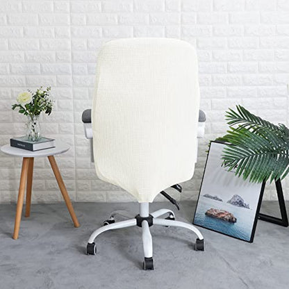 FORCHEER Office Chair Cover Water Repellent Jacquard Armrest Swivel Chair Slipcovers Removable Stretch Universal Computer Chair Cover L with Chair Arm Cover 2P-Cream - color: Cream, size: Large+Chair-Arm Cover
