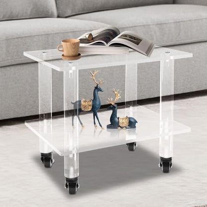 2-Tier Clear Office Rolling Cart Mobile Printer Stand Under Desk Printer Cart Storage Rack, for Storing Printers, Copy Paper, Faxes, Books, Etc