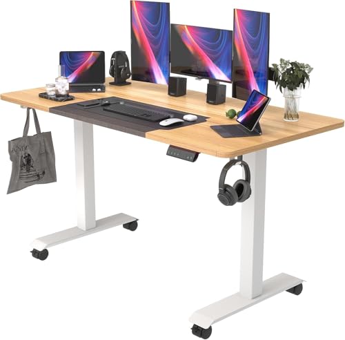 Monomi Electric Standing Desk 55”x24”, Height Adjustable Desk with Wheels - color: Natural, size: 55