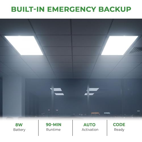 E2 LIGHTING 2 Pack 2x4 LED Flat Panel Light, Built in Emergency Battery - color: 2 pack w Battery