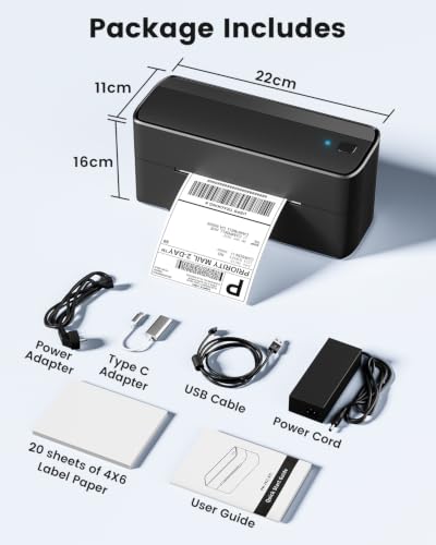Phomemo Bluetooth Shipping Label Printer, 241BT 4x6 Thermal Label Printer | Wireless Label Printer for Small Business and Shipping Package, Compatible with iPhone, Android, Amazon, Shopify, USPS, Black - color: Black