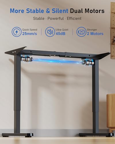 264 lbs Capacity Dual Motor Electric Standing Desk Frame, Height Adjustable Sit Stand up Desk Legs for 39.4” to 74.8” Desktop, Anti-Collision Function, Cable Tray, 2 Hooks, Black Frame Only - color: Black