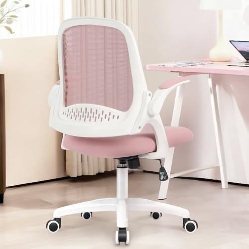 NEO CHAIR Office Desk Chair, Ergonomic Mesh with Flip-Up Armrests, Pink - color: Pink