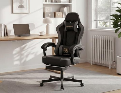 Office Desk Computer Gaming Chair for Adults, Ergonomic High Back Gamer Chair with Massage and Pocket Spring Cushion, Swivel Comfy Video Game Chairs with Footrest and Lumbar Support (Black Grey) - color: Base Grey Leather