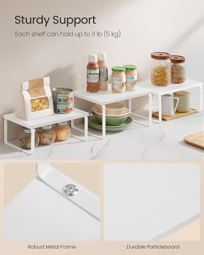 SONGMICS Cabinet Organizer Shelf, Set of 3 Spice Rack, Kitchen Storage | Kitchen Counter Shelves, Kitchen Storage, Spice Rack, Snow White and Matte White, BYSTRO Collection UKCS220WE01S - color: Snow White + Matte White