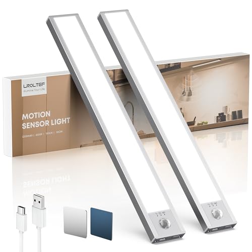 LROLTEF Under Cabinet Lighting Wireless, 2 Pack 11.8 inch 2200mAh 6500K Dimmable Motion Sensor Light Indoor, Rechargeable LED Under Counter Lights for Kitchen, Shelf, Stairs, Closet - color: 6500K, size: 11.8 inch