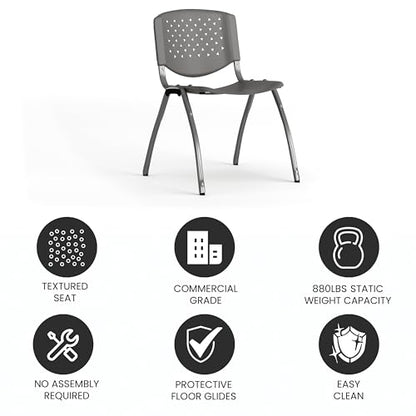EMMA + OLIVER Home and Office Gray Plastic Stack Chair with Perforated Back | Powder Coated, 880 LBS. Weight Capacity - color: Grey