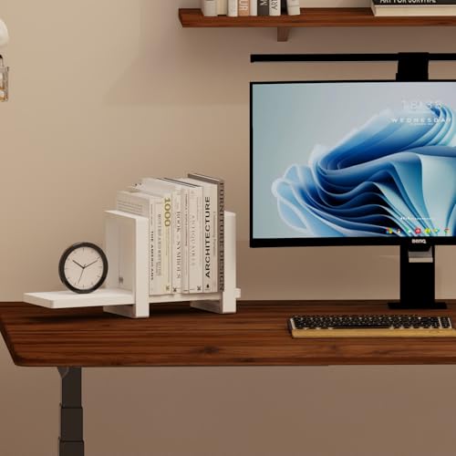100% Solid Wood Adjustable Desktop Bookshelf, Retro Tabletop Bookshelf, Desk Shelf for Living Room, Home, Office, Perfect for Magazine, Books, Cookbooks, No Tools Required to Assemble (White) - color: White