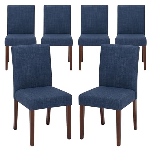 MALOL Upholstered Dining Chairs Set of 6, Modern Fabric Dining Room Chair, Wooden Dining Chair, Kitchen Side Chairs, Farmhouse Dinner Chair with High Back for Kitchen, Blue - color: Blue, size: Set of 6