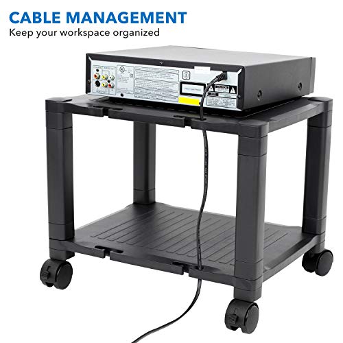 Mount-It! Under Desk Printer Stand with Wheels [2 Shelf] Height Adjustable with 4 Swivel Wheels, Cable Management, Low Rolling, Mobile Printer Cart, 2 Tier (Black)