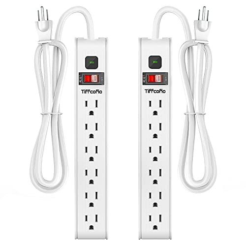 TiFFCOFiO Surge Protector Power Strip, 4 Feet Extension Cord, 600 Joules Surge Protection, Multiple Protection 6 Outlet Strip, 14 AWG Cord, 15A/1875W, ETL Listed, 2 Packs - size: 4 ft, style: 2 PACKS