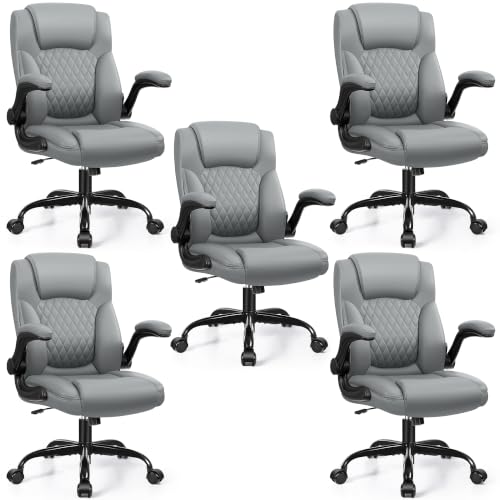 Leather Office Chair, PU Home Computer Desk Chairs with Ergonomic Back Support, 360°Swivel Free，Small Gaming Chair with Wheels and Adjustable Armrests, for Short People Use - color: Grey, size: 5 Pack