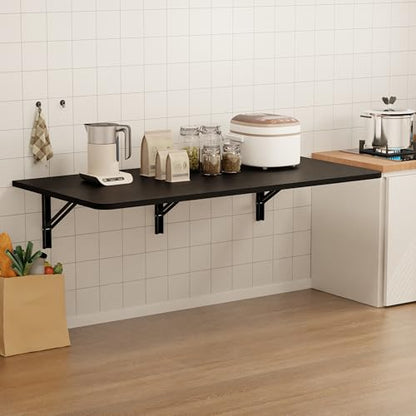 IAE Wall Mounted Folding Desk,Floating Computer Desk for Small Spaces,Black | 48x22in engineered wood desktop with metal brackets, folds flat to save space in home office, apartment and laundry room - color: Black, size: 48"*22"