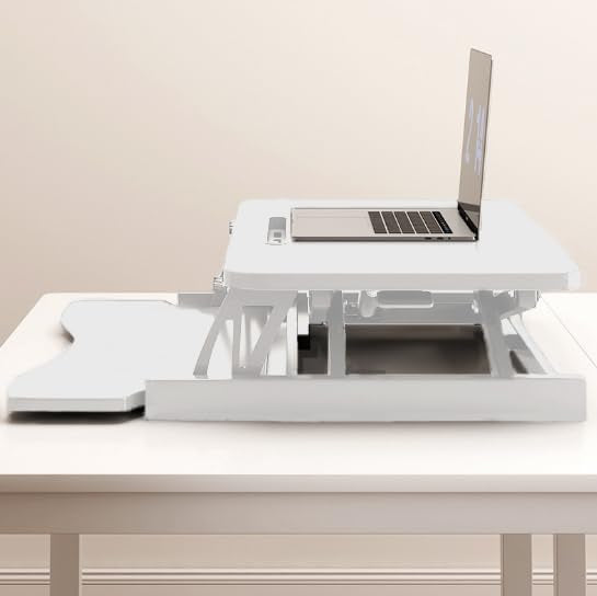 32 Inch Adjustable Standing Desk Standing Desk Converter, Stand Up Desk Riser Dual Monitor Sit Stand Desk with Wide Keyboard Tray for Table Home Office (White)