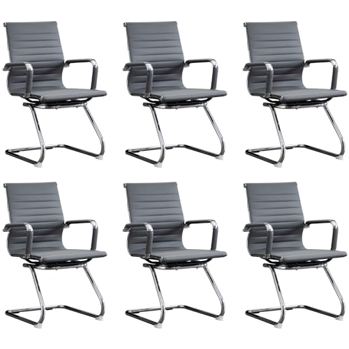 Office Guest Reception Chair Set of 6, Conference Room Chairs Waiting Room Chairs 6 Pack, Modern Leather Office Desk Chair No Wheels.（Grey） - color: Grey, size: 6 Pack