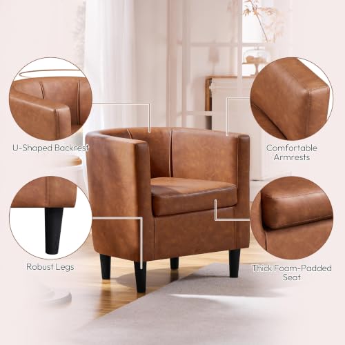 Yaheetech Barrel Accent Chairs Set of 2, Modern Armchairs, Brown | Faux Leather Chair with High-Density Foam Seat, Upholstered Barrel Sofa Chair for Living Room Bedroom Waiting Room - color: Brown, size: Set of 2