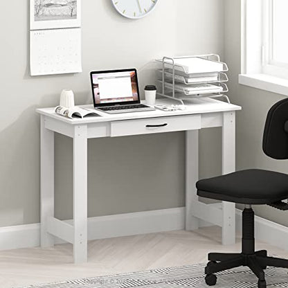 Furinno Jaya Writing Desk with Drawer, White - color: White, size: 39 inches
