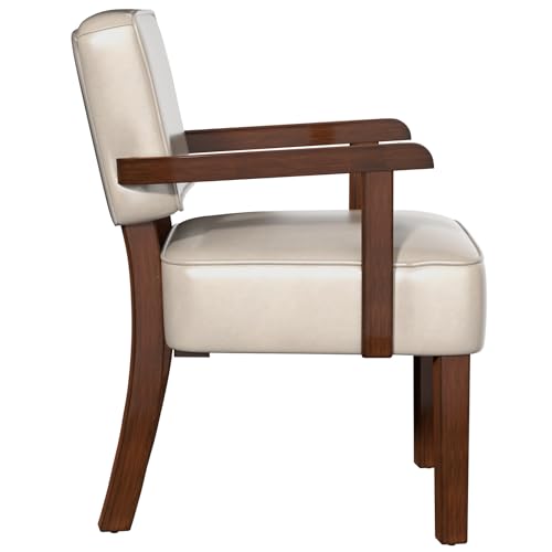FAGAGA Faux Leather Accent Chair, Mid-Century Armchair with Wood Frame | Upholstered Living Room Chair, Comfy Reading Chair for Bedroom, Waiting Room, Home Office, Easy Assembly, Beige - color: Faux Leather Beige, size: One Chair