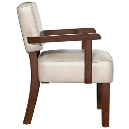 FAGAGA Faux Leather Accent Chair, Mid-Century Armchair with Wood Frame | Upholstered Living Room Chair, Comfy Reading Chair for Bedroom, Waiting Room, Home Office, Easy Assembly, Beige - color: Faux Leather Beige, size: One Chair