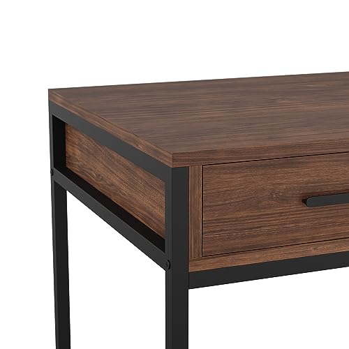 Martha Stewart Ollie Home Office Desk with 3 Drawers in Walnut Wood Grain with Oil Rubbed Bronze Hardware - color: Walnut Top/Oil Rubbed Bronze Frame