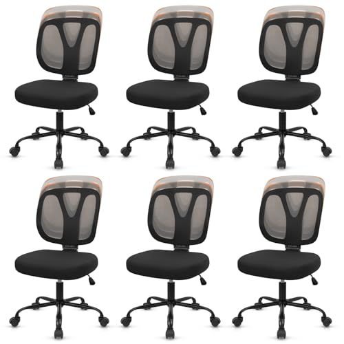 CLATINA Armless Home Office Chair, 360° Swivel Rolling Desk Chair with Lumbar Support and Wheels, Adjustable Height Mesh Back Small Ergonomic Computer Task Chair for Conference Waiting, Black(6 Pack) - color: Black-neva, size: 6 Pack