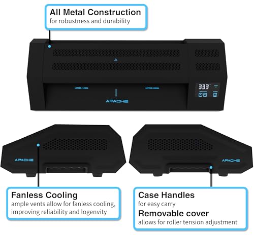 Apache Professional Laminator, Thermal Pouch, 18.5 Inch Max Width, 1.5-20 Mil, True Anti-Jam Technology, School & Office Lamination Machine, Variable Temperature, Fast Output, Robust Design - color: 18" Black
